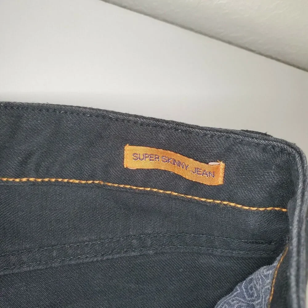 Tory Burch Super Skinny Jeans 28 Black Logo Pocket Mid Rise stretch